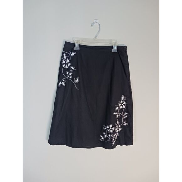 Cotton Black & White Floral Midi Skirt - Picture 3 of 12